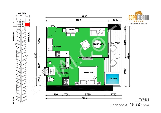 Copacabana Beach Jomtien, พัทยา, จอมเทียน - photo, price, location map